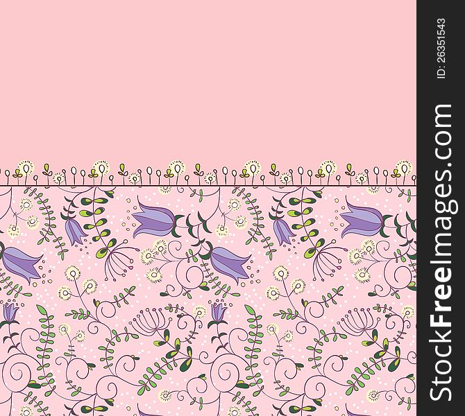 Pink botanical border with plants. Pink botanical border with plants