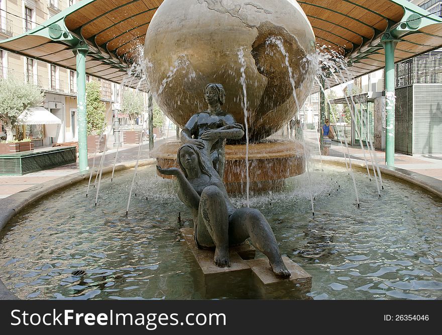 Fountain on square Spain in Valladolid, Castilla y Leon, Spain