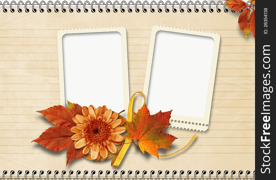 Victorian background with old photo-frame and autumn leaves, . family album. Victorian background with old photo-frame and autumn leaves, . family album