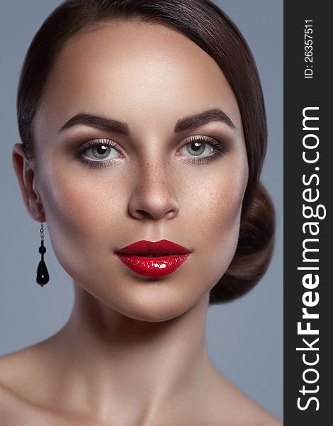 Portrait of beautiful woman with red lips. Portrait of beautiful woman with red lips