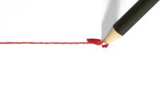 Red Pencil With A Broken Rod Drawing A Line, Isolated Stock Image