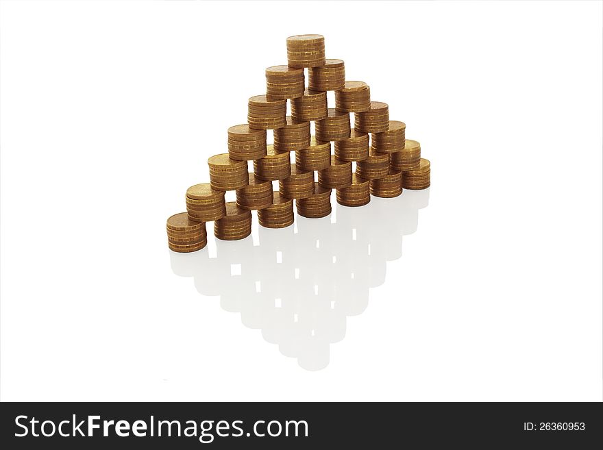 Pyramid made of coins on white background. Pyramid made of coins on white background