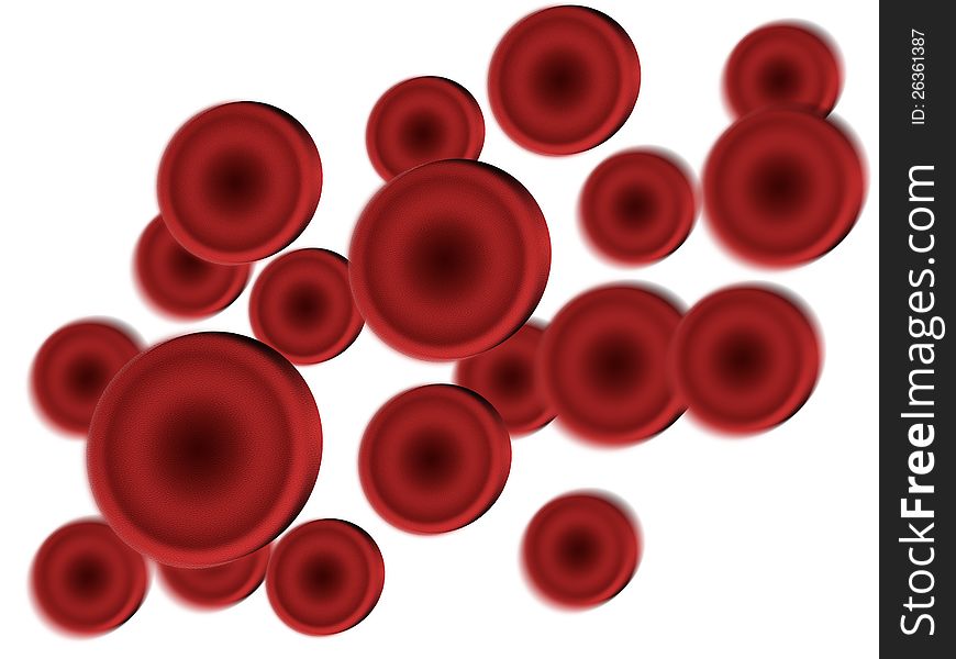 Abstract streaming blood cells isolated on white.