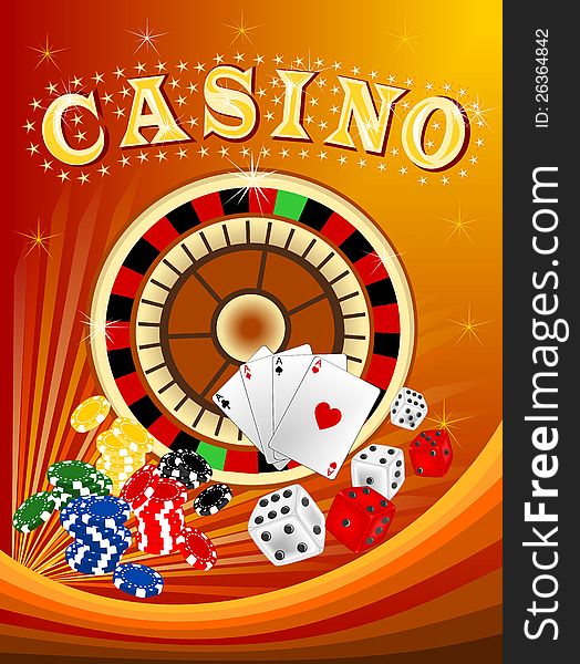 Illustration of casino background with cards, chips and cubes. Illustration of casino background with cards, chips and cubes.