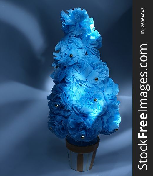 Blue New year tree made from paper
