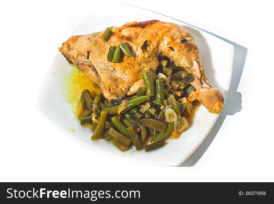 Fried Chicken Leg With French Beans