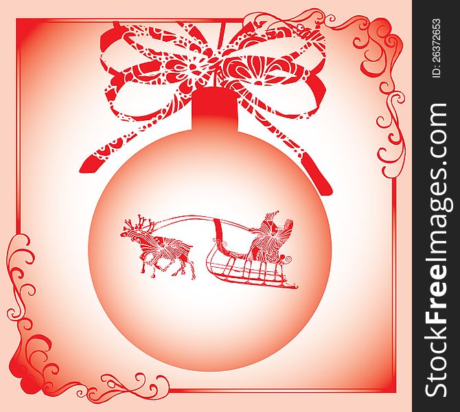 Red Christmas card with Santa`s sleigh