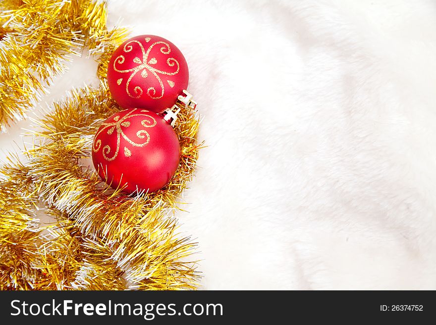 Beautiful and bright Christmas balls with tinsel on white background. Beautiful and bright Christmas balls with tinsel on white background