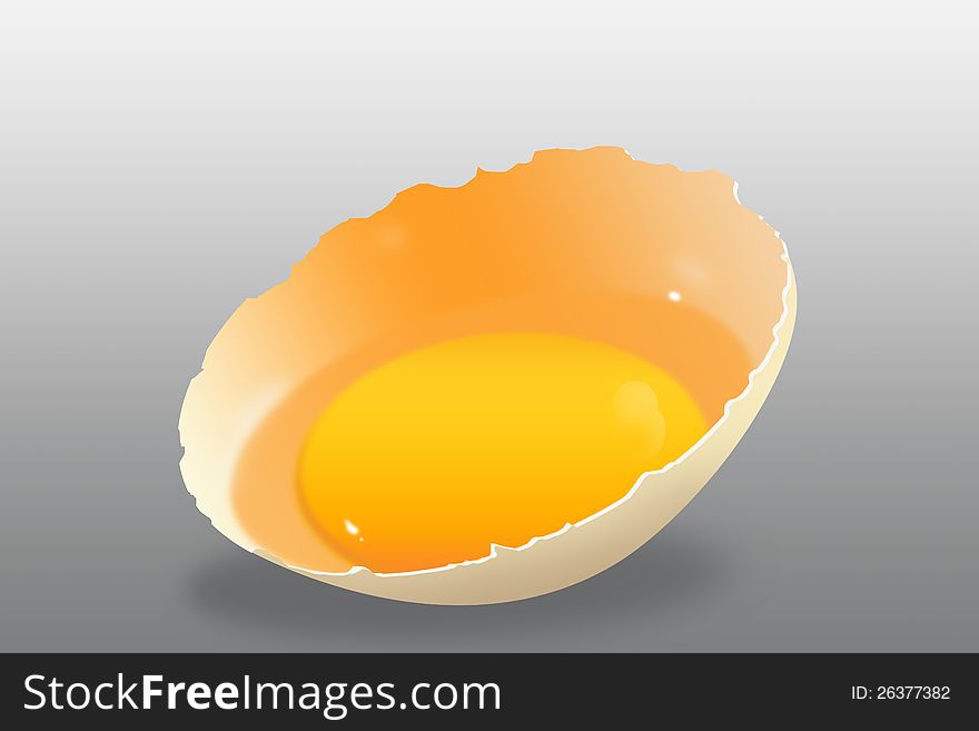 Realistic surround broken egg with visible content. Realistic surround broken egg with visible content