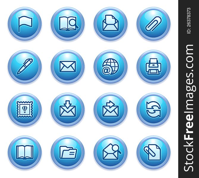 E-mail icons on blue buttons.