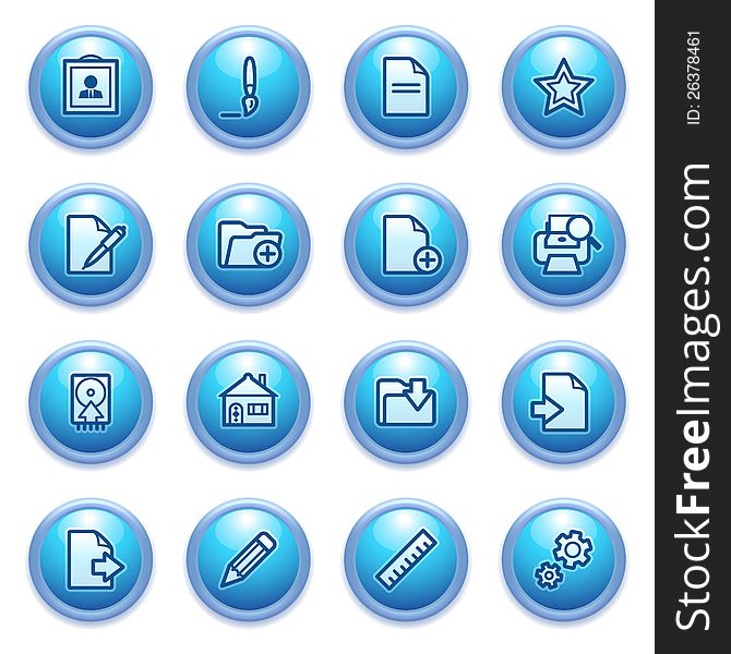 Document Icons On Blue Buttons, Set 2.