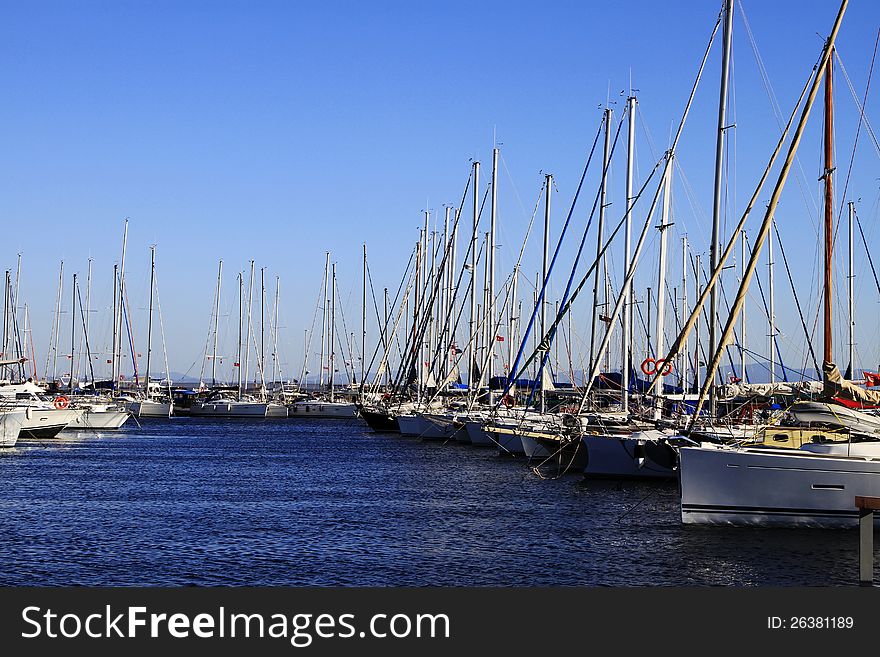 View of the marina and sailing yachts. View of the marina and sailing yachts