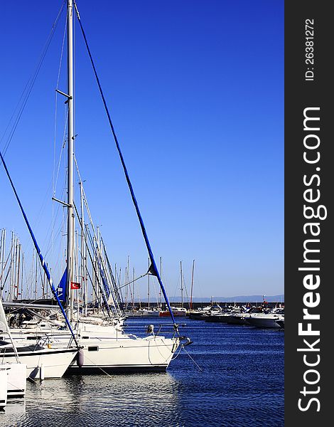 View of the marina and sailing yachts. View of the marina and sailing yachts