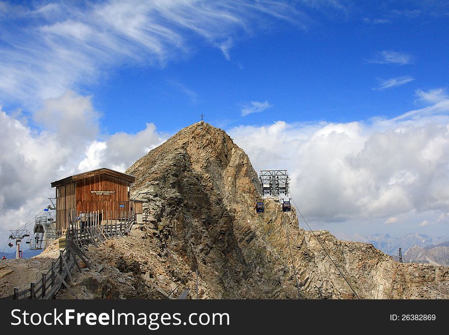 Gefrorene Wandgrat Bahn 3250m, The Peak at Hintertuxer Glacier, ski area in Austria. Gefrorene Wandgrat Bahn 3250m, The Peak at Hintertuxer Glacier, ski area in Austria