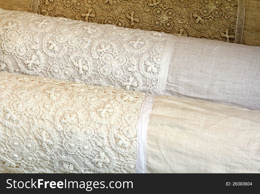 Hand-made Vintage Linen Pillow Cases with Cotton Crochet lace, all natural product