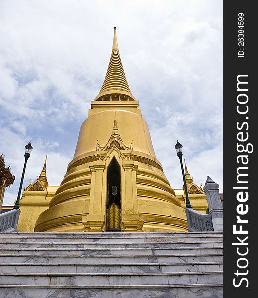 Golden pagoda in Wat Phra Kaew, landmarks in Bangkok