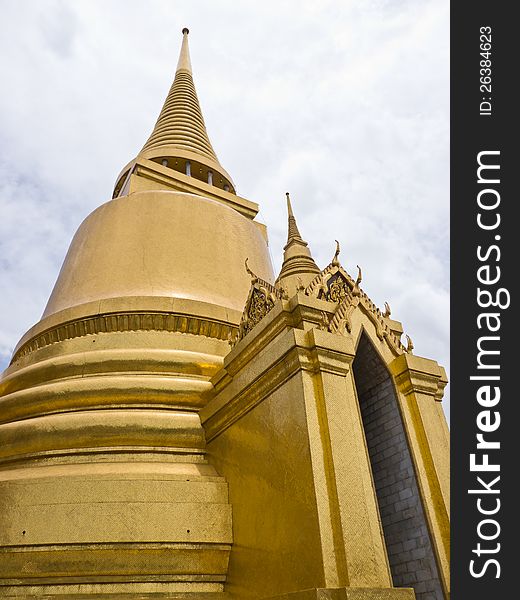 Golden pagoda in Wat Phra Kaew, landmarks in Bangkok