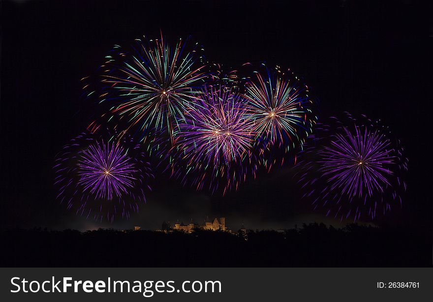 Fireworks on Carcassonne festival of 14 july 2012, France. Fireworks on Carcassonne festival of 14 july 2012, France