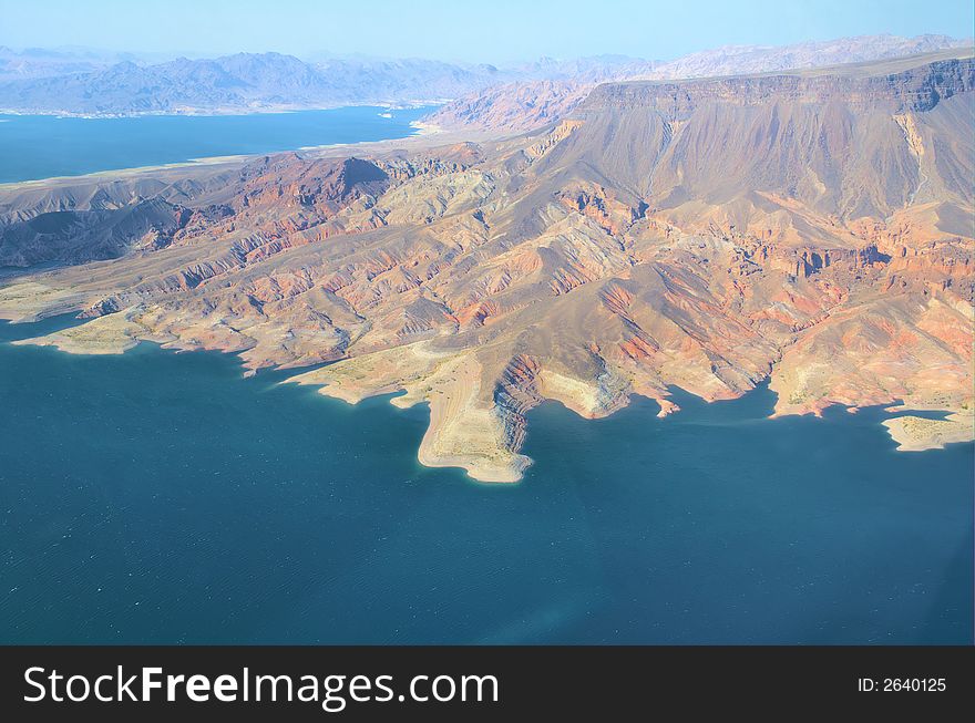 View onto Nevada desert landscape from the air