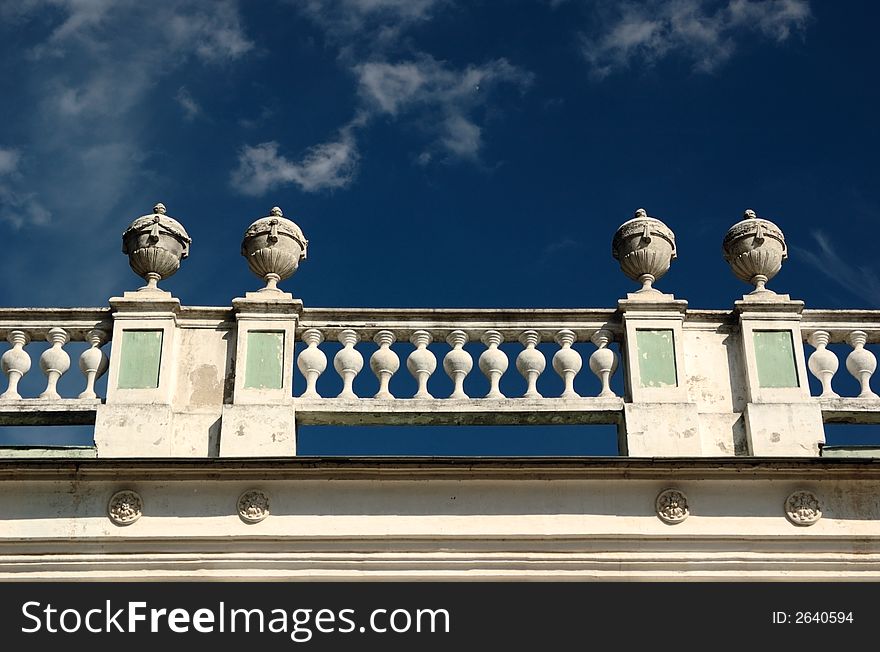 Banisters on the roof of Italian house (1755), Kuskovo estate, Moscow, Russia. An entertainment country residence of count Sheremetev.