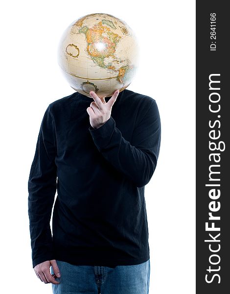 Young Man Holding A Globe