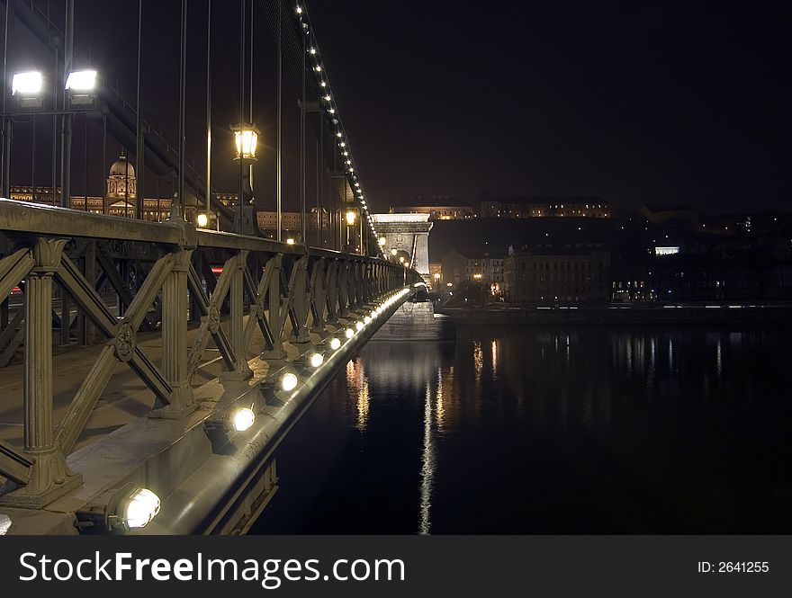 Chainbridge at night in Budapest