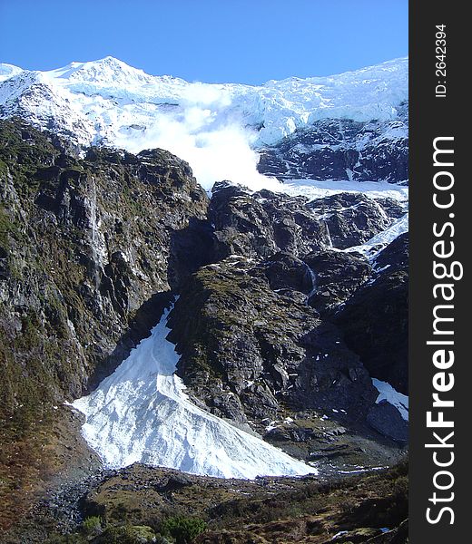 NZ glacier shot of avalanche approaching - sequence of 6. NZ glacier shot of avalanche approaching - sequence of 6