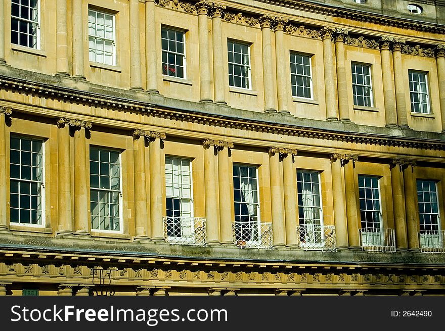 Windows in the historic buildings of Royal Crescent, Bath, England