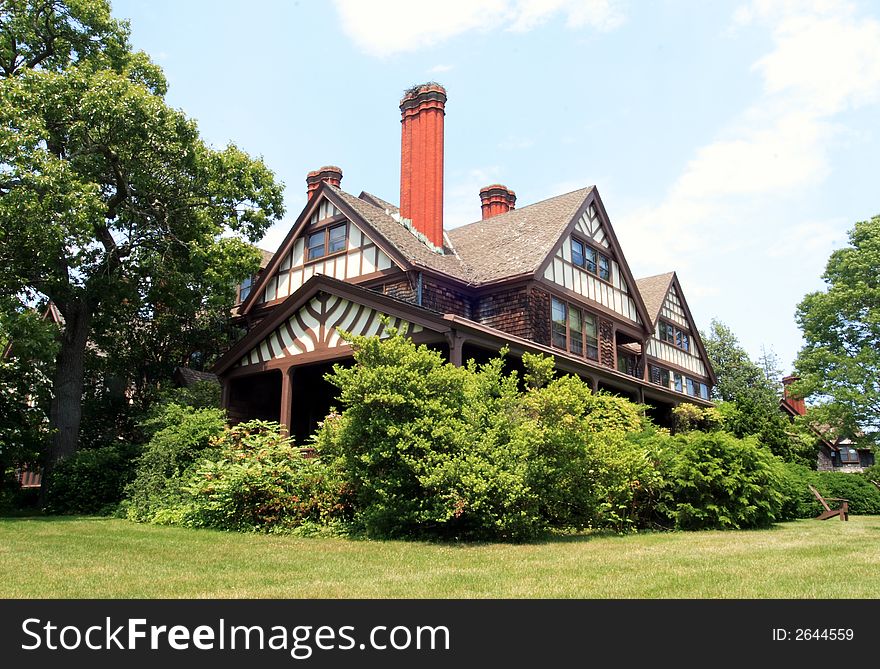 Old brick mansion on a estate, Long Island