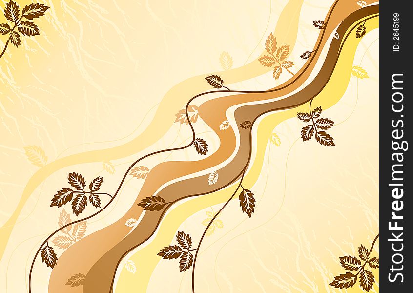 Wavy lines and autumn leaves background. Wavy lines and autumn leaves background