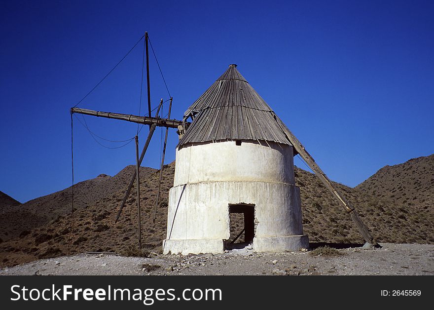 Old windmill in Cabo de Gata, Almería, Spain