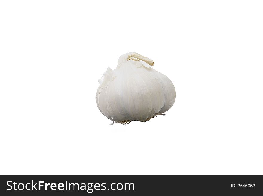 Single garlic bulb isolated on a white background