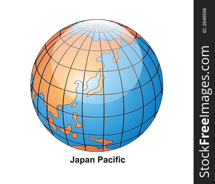 vector Japan Pacific globe surrounded by white background in wired perceptions