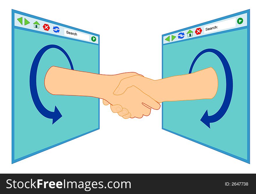 Vector illustration of a handshake over the internet. Vector illustration of a handshake over the internet