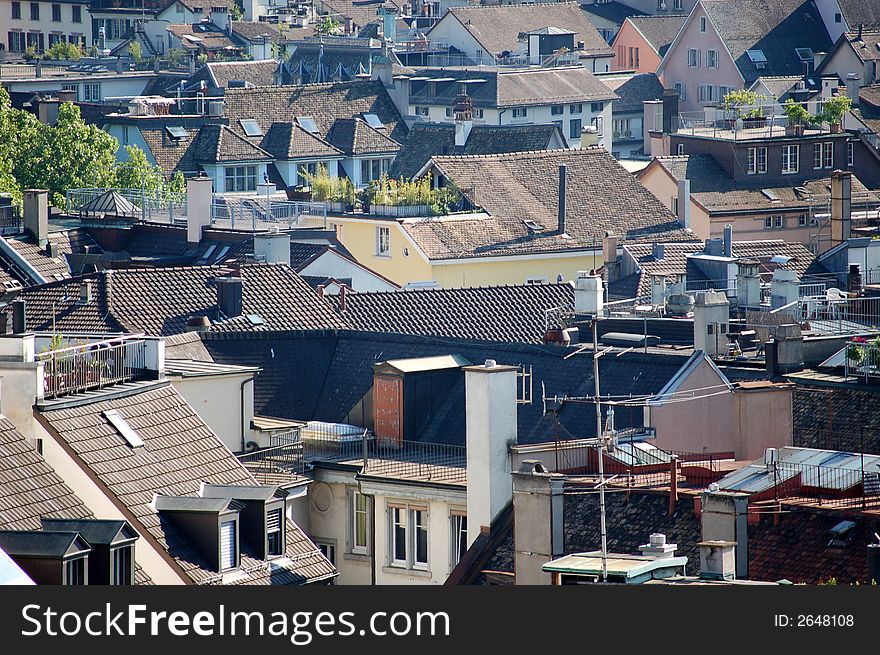 Brick rooftops in Zurich, Switzerland. Brick rooftops in Zurich, Switzerland
