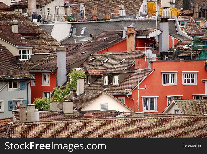 Brick rooftops in Zurich, Switzerland. Brick rooftops in Zurich, Switzerland