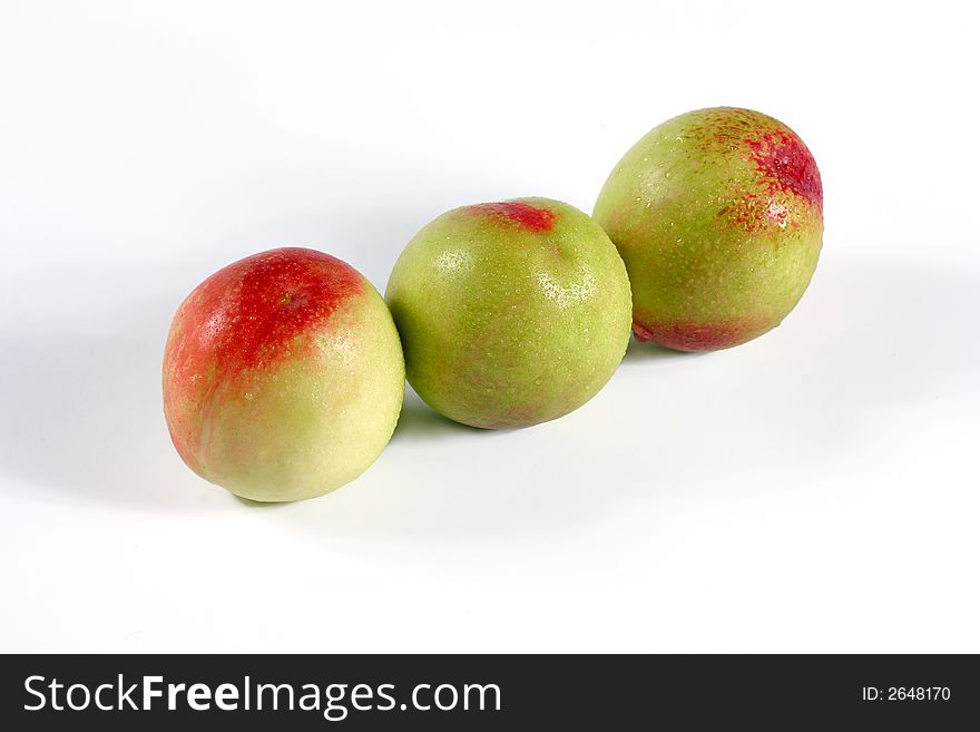 Full view of three fresh apple on the white background. Full view of three fresh apple on the white background