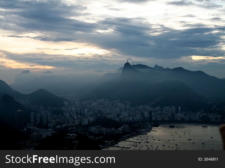 View looking at Cristo from Sugarloaf Mountain. View looking at Cristo from Sugarloaf Mountain