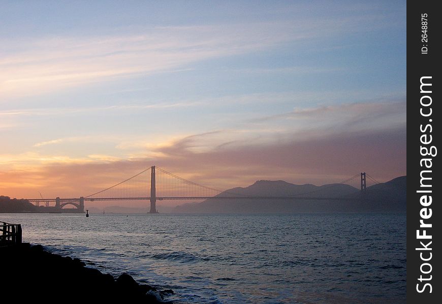 View of Golden Gate Bridge during sunset. View of Golden Gate Bridge during sunset