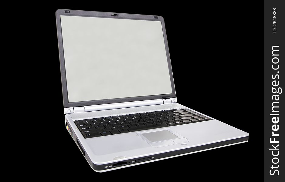 Modern laptop with wide screen on black. Modern laptop with wide screen on black