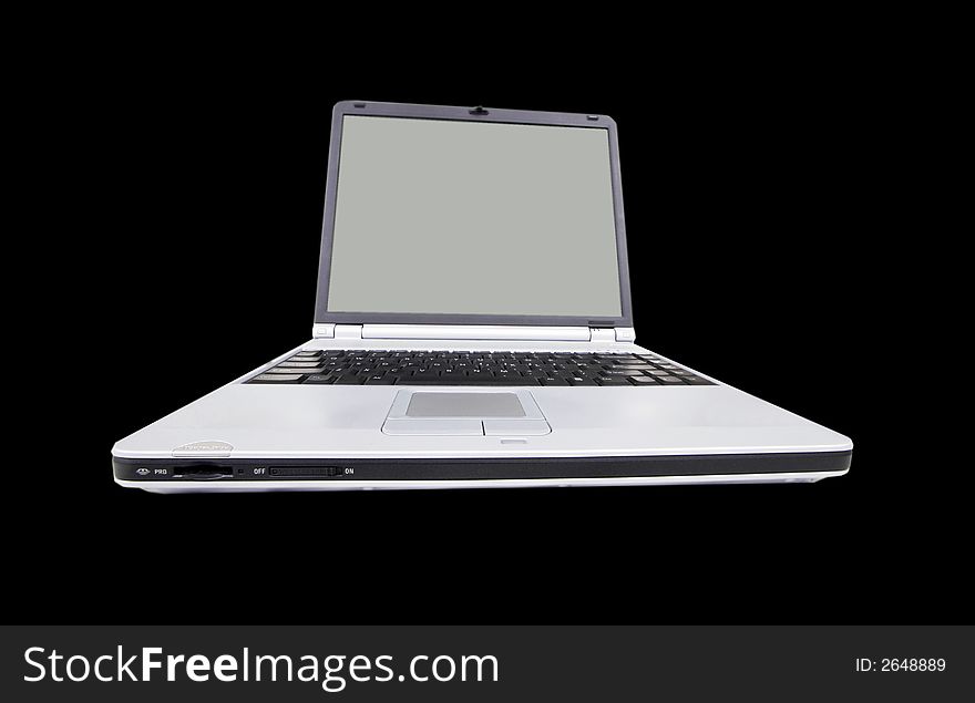 Modern laptop with wide screen on black. Modern laptop with wide screen on black