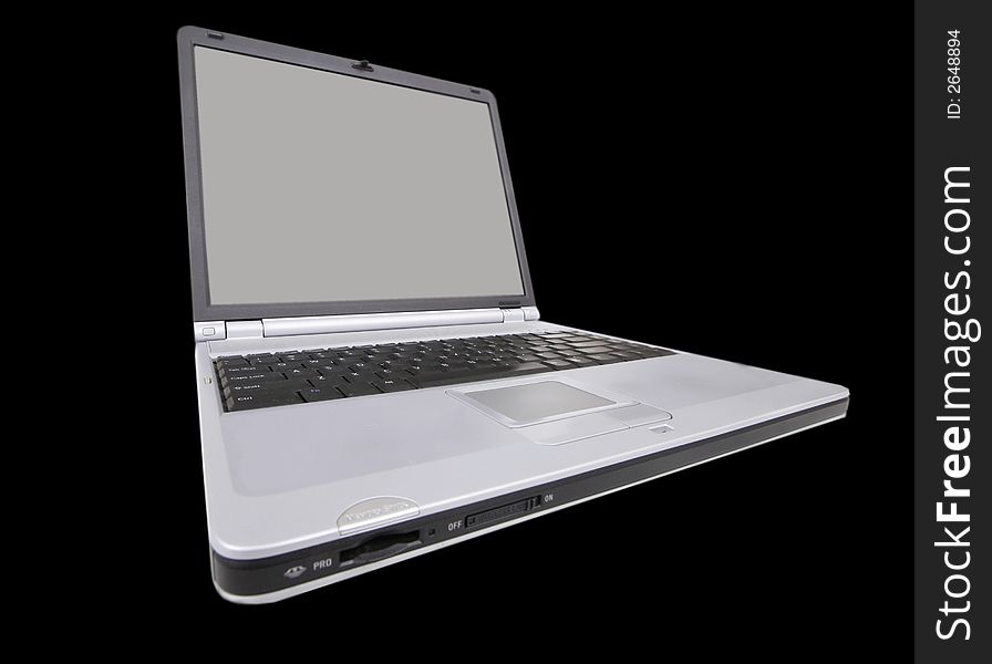 Modern laptop with wide screen on black. Modern laptop with wide screen on black