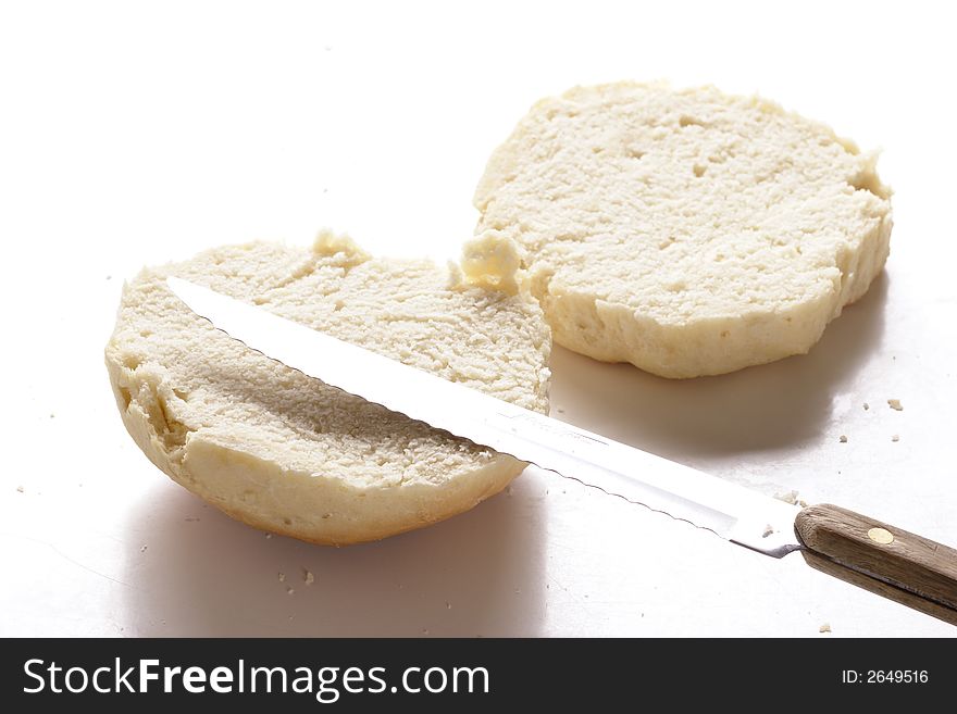 Home-baked bread on white background