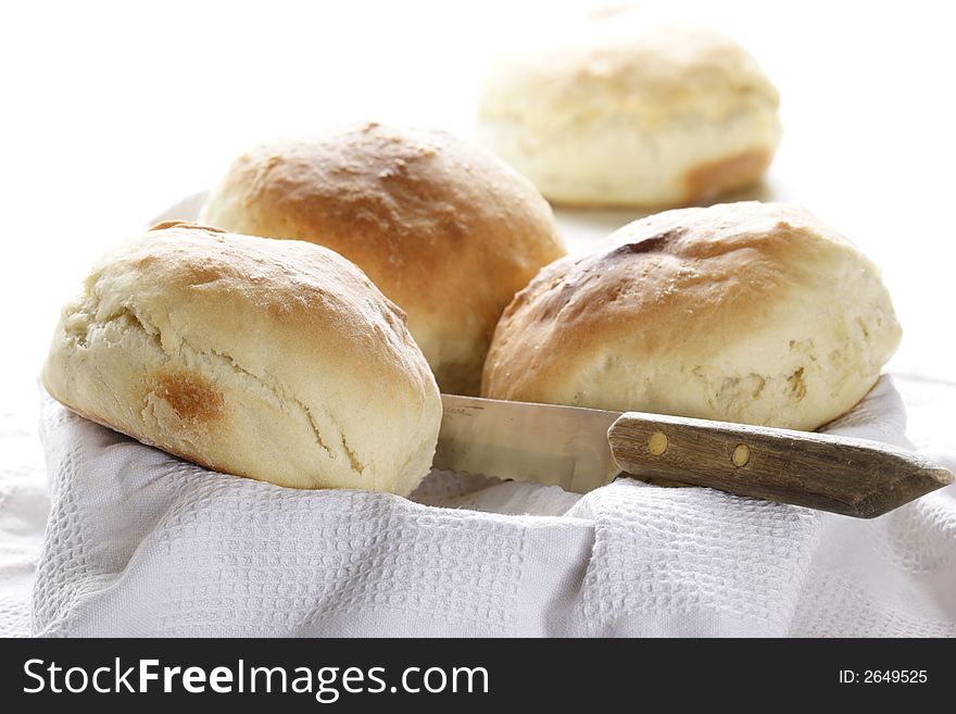 Home-baked bread on white background