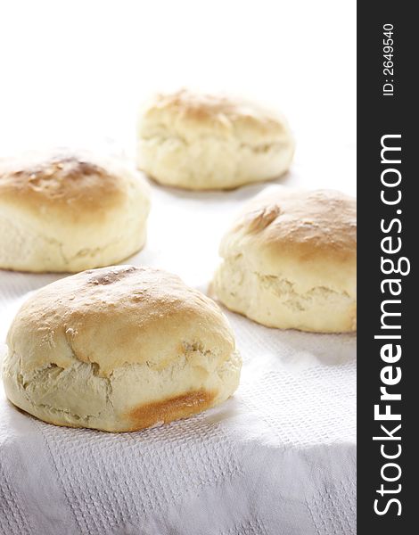 Home-baked bread on white background