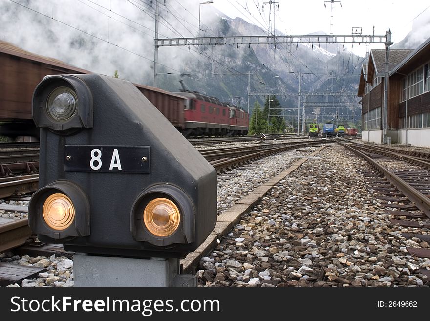 Railway signal near Kandesteg station in Central Switzerland. Railway signal near Kandesteg station in Central Switzerland.