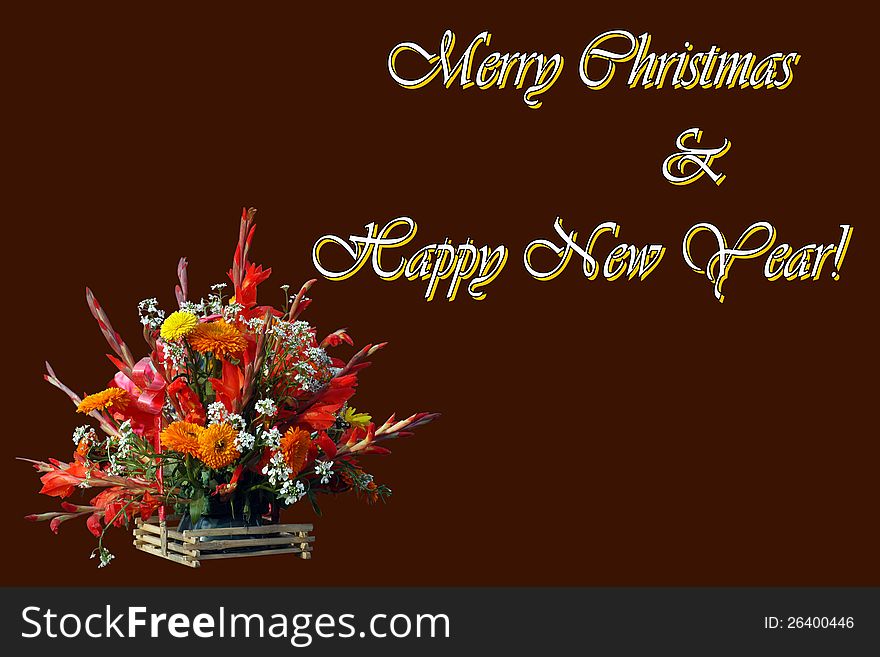 Merry christmas and happy new year on dark brown background