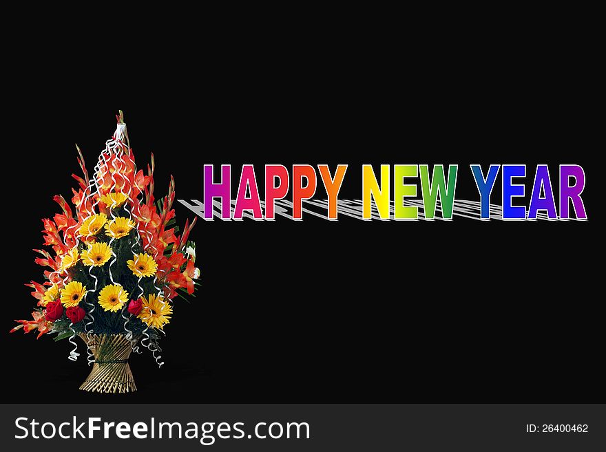 Happy new year in colorful letters over black background