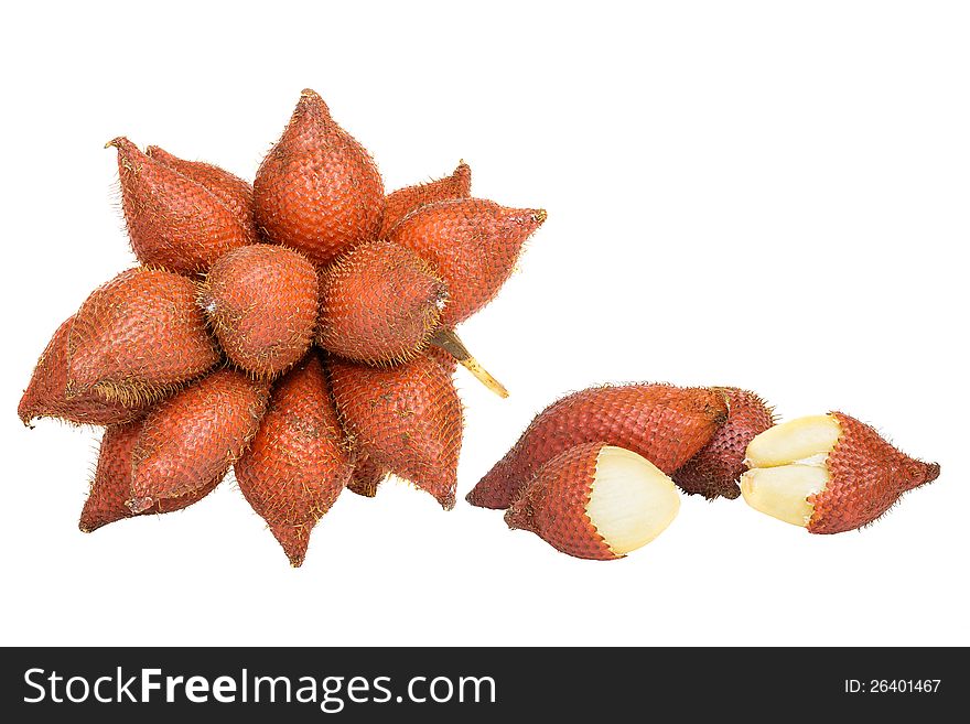 Sala or Zalacca, sweet and sour fruit from Asia on white background