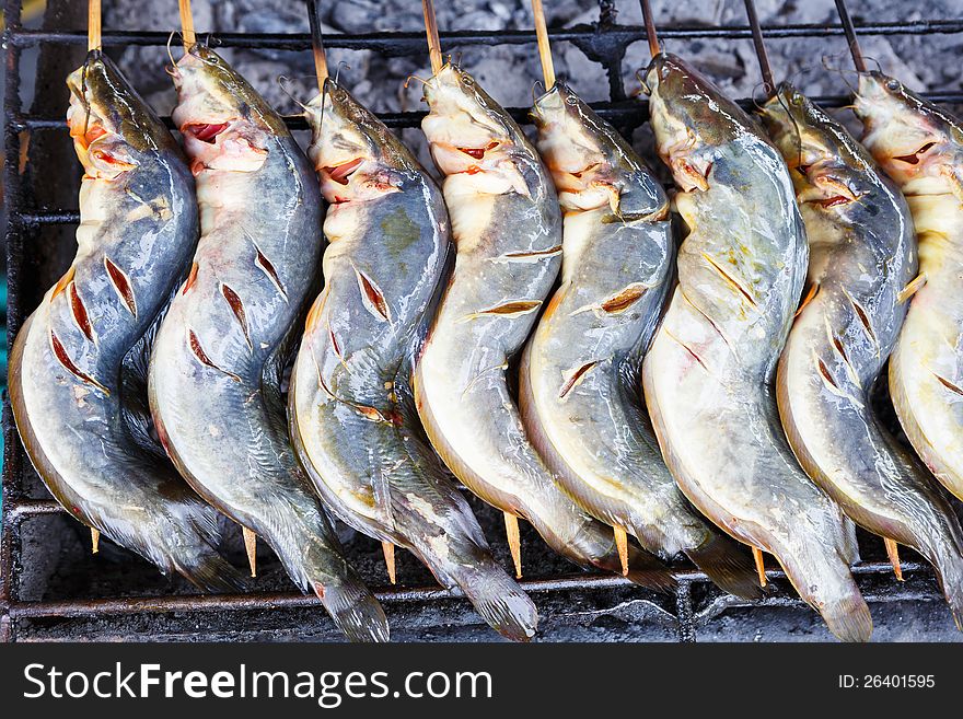 Closeup Grilled fish at thailand's market